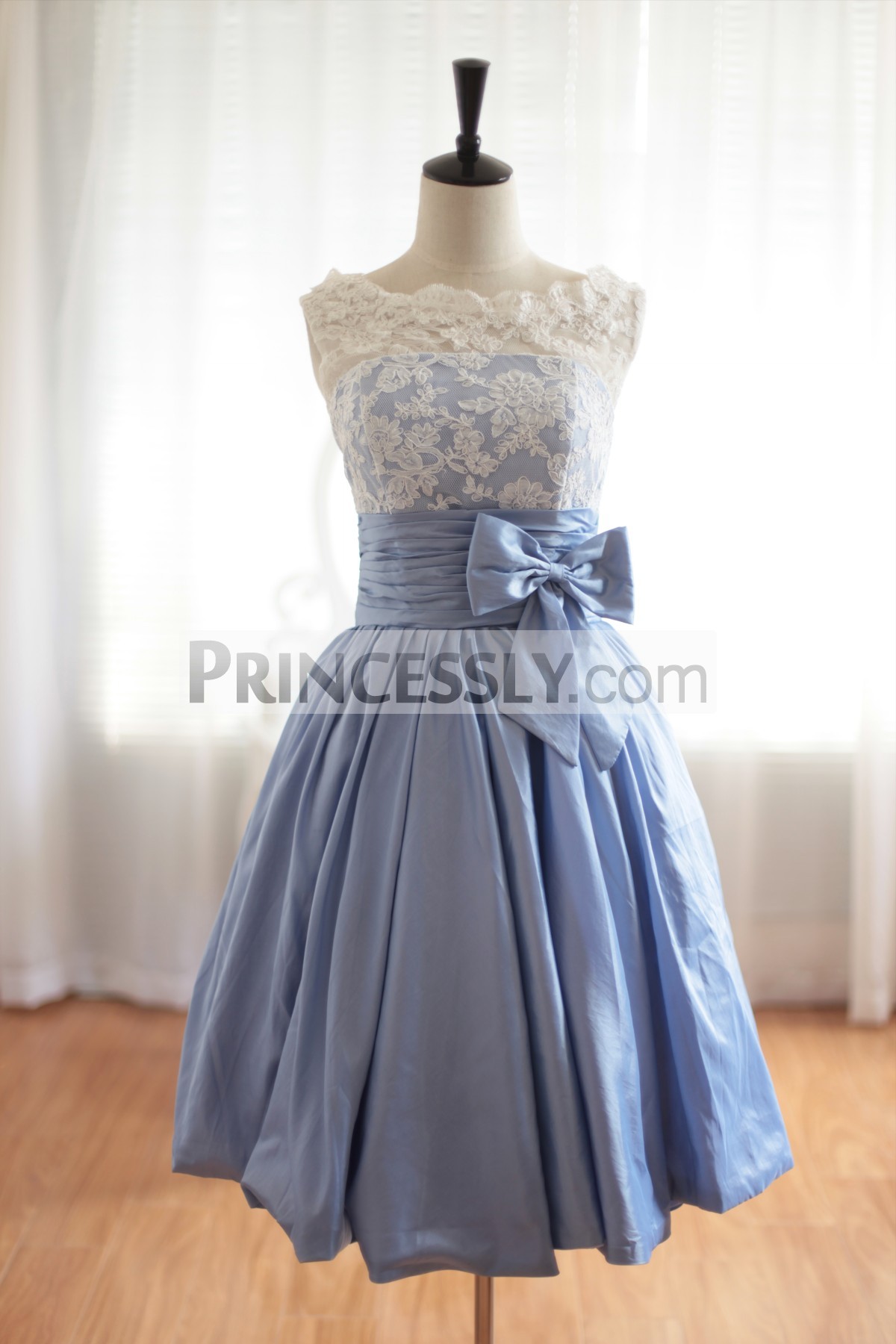 Lace Blue Taffeta Dress