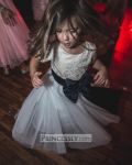 Customer picture for Ivory lace Tulle Flower Girl Dress with short sleeves/big navy blue bow 