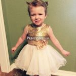 Customer picture for Navy blue  Sequin Ivory Tulle Flower Girl Dress with navy blue belt