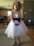 Customer picture for Navy blue  Sequin Ivory Tulle Flower Girl Dress with navy blue belt