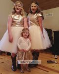 Customer picture for Cap Sleeves Blush Pink  Sequin Ivory Tulle Flower Girl Dress with navy blue belt