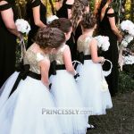 Customer picture for Cap Sleeves Blush Pink  Sequin Ivory Tulle Flower Girl Dress with navy blue belt
