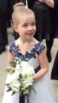 Customer picture for Navy Blue Lace Ivory Satin Organza Flower Girl Dress with navy sash