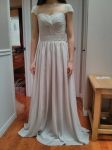 Customer picture for Sweetheart Champagne Tulle Pearl Cap Sleeves Long Prom Party Dress