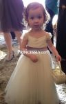 Customer picture for Cap Sleeves Ivory Lace Tulle Flower Girl Dress with champagne satin sash 