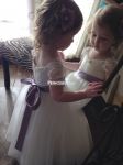 Customer picture for Cap Sleeves Ivory Lace Tulle Flower Girl Dress with champagne satin sash 