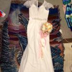 Customer picture for A Line V neck Cap Sleeves Beaded Lace Chiffon Wedding Dress