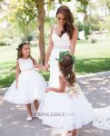 Customer picture for Keyhole Ivory Lace Tulle Wedding Flower Girl Dress/Champagne/Pink Bow Belt