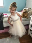 Customer picture for Light Champagne Lace Tulle Sheer Back Wedding Flower Girl Dress with Beaded Belt