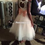 Customer picture for Ivory Lace Tulle Wedding Flower Girl Dress with Keyhole Back/Champagne Bow Belt
