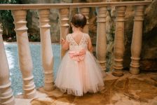 Customer picture for Ivory Lace Pink Tulle Wedding Flower Girl Dress with V Back