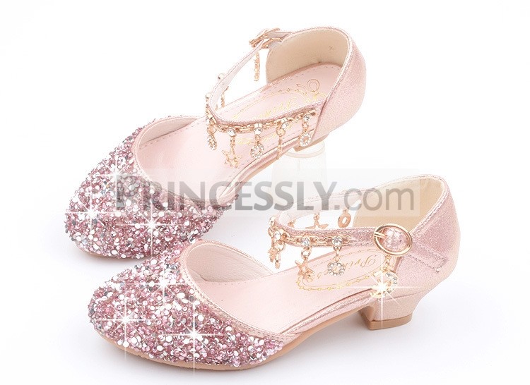 Pink-XD-03 Party Bridesmaid Flower-Girl Girls Sequinned Shoes Communion, 