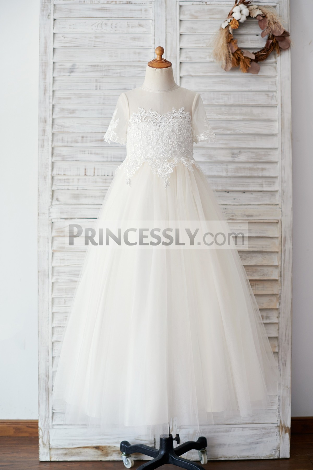Princessly.com-K1003881-Ivory Lace Champagne Tulle Short Sleeves Wedding Flower Girl Dress-31