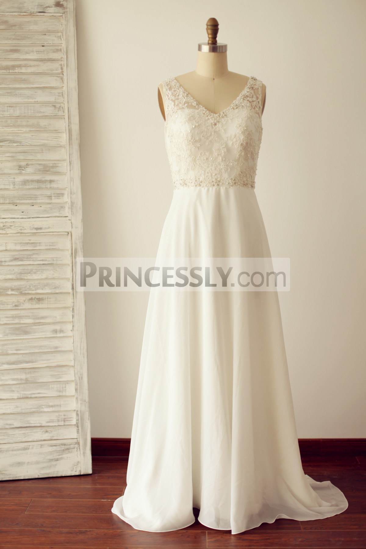 Princessly.com-K1003277-A Line V Back Beaded Lace Chiffon Wedding Dress with Sweep Train-31