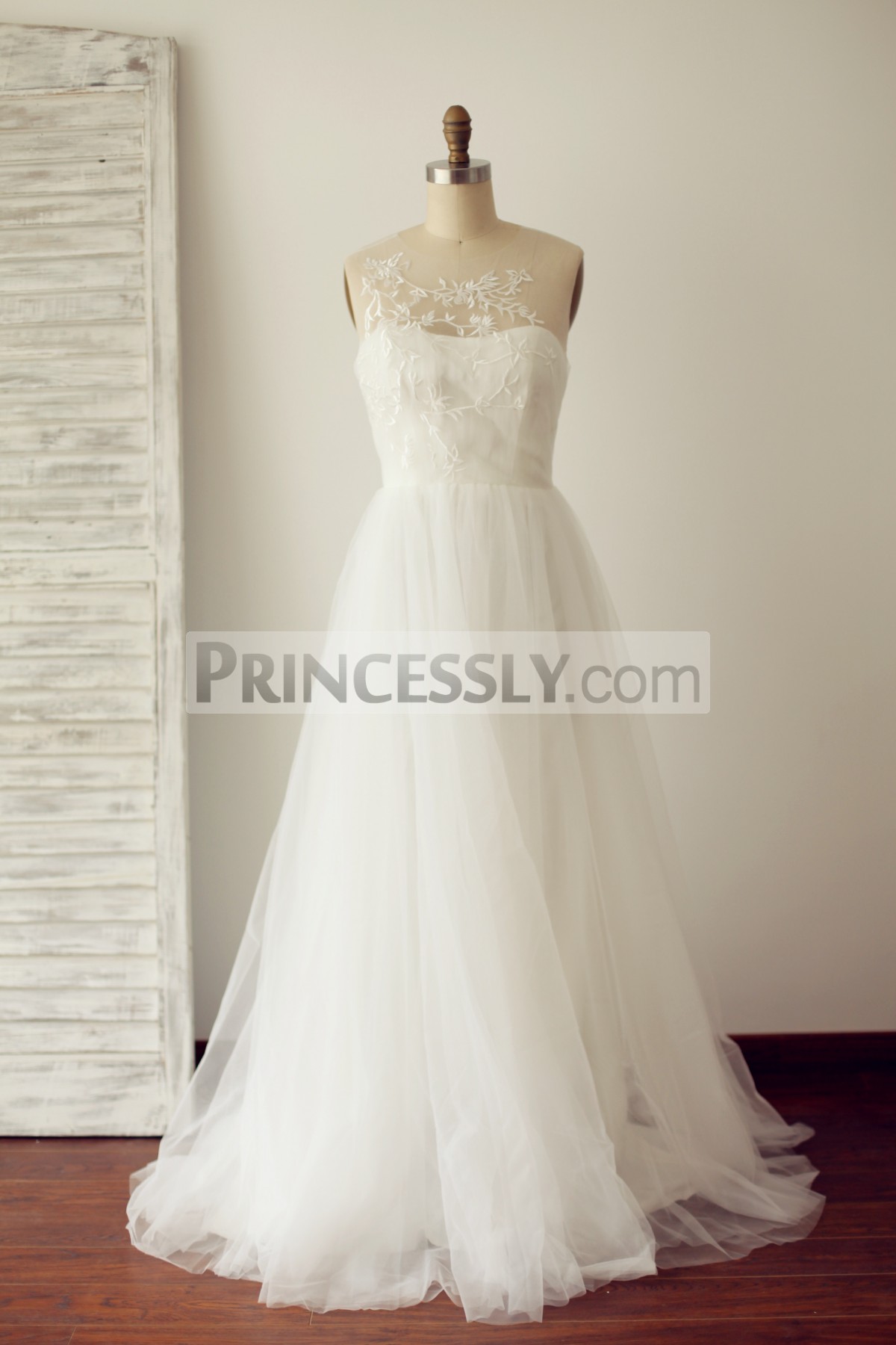 Princessly.com-K1003280-A Line Sheer Illusion Lace Tulle Wedding Dress with Sweep Train-31