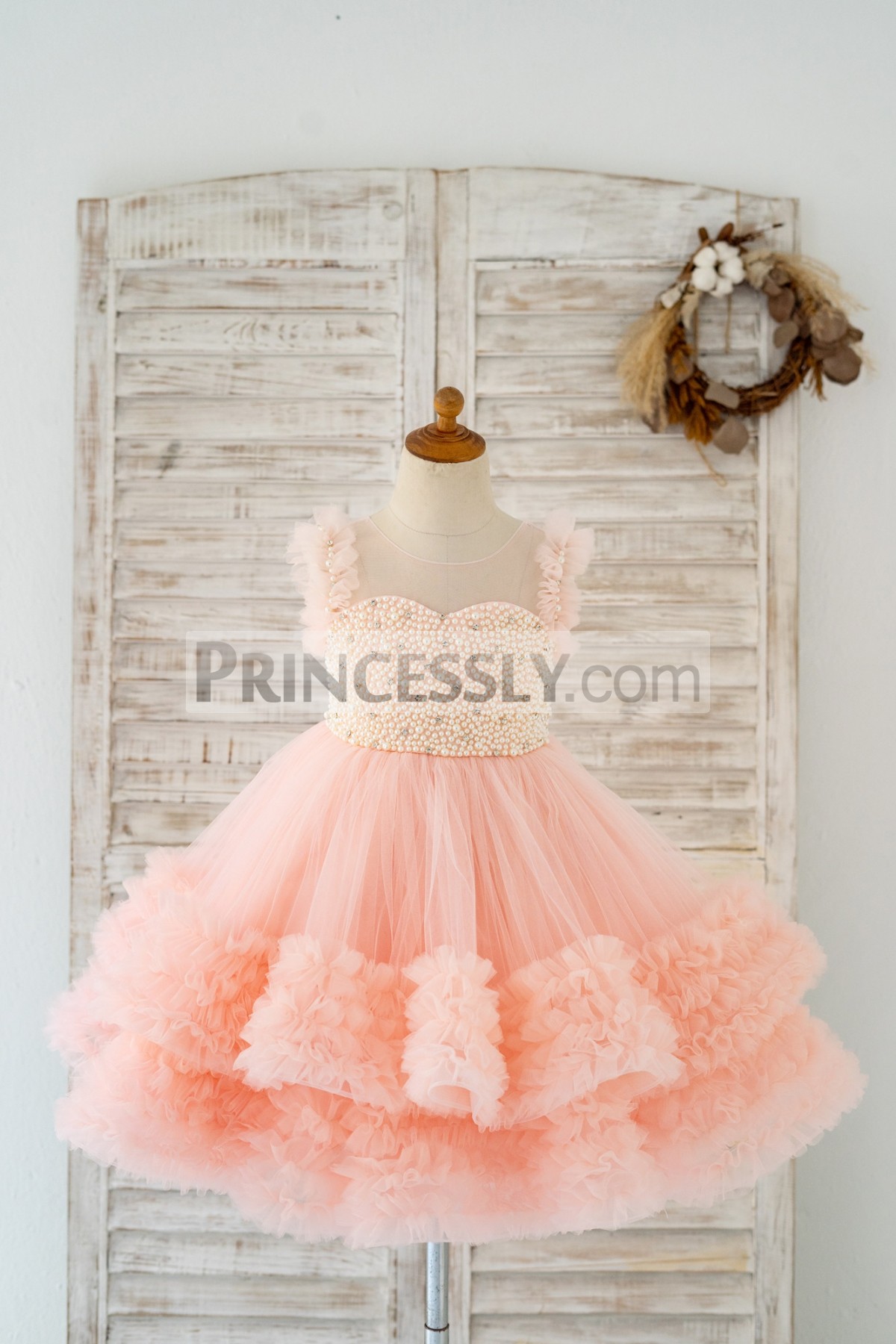 Princessly.com-K1004181-Blush Pink V Back Pearl Beaded Tulle Wedding Flower Girl Dress Kids Party Dress-31