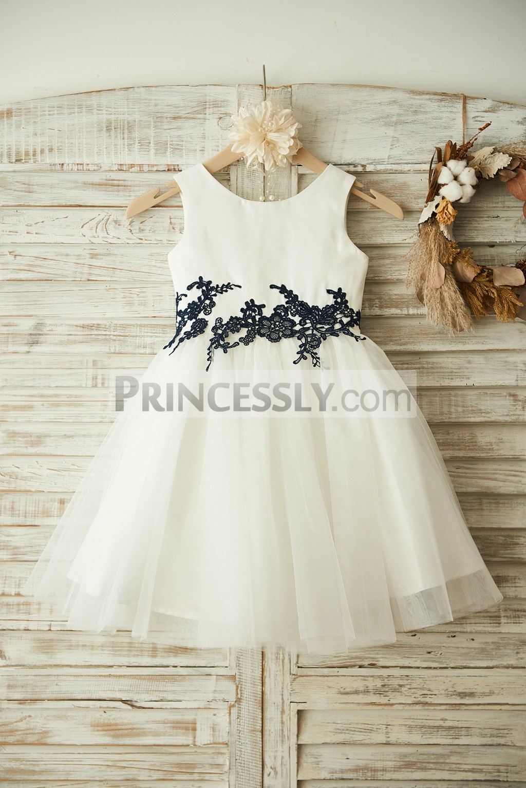 Princessly.com-K1003375-Ivory Satin Tulle Black Lace Wedding Flower Girl Dress-31