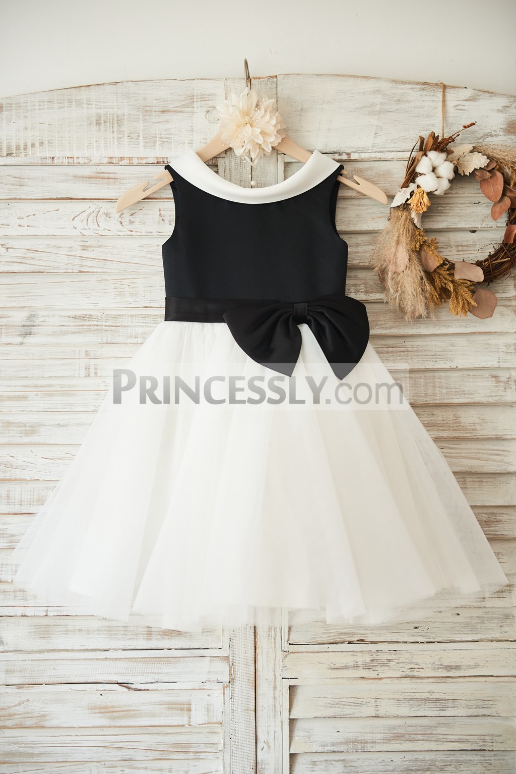 Princessly.com-K1003495-Black Satin Ivory Tulle Wedding Flower Girl Dress with V Back-31