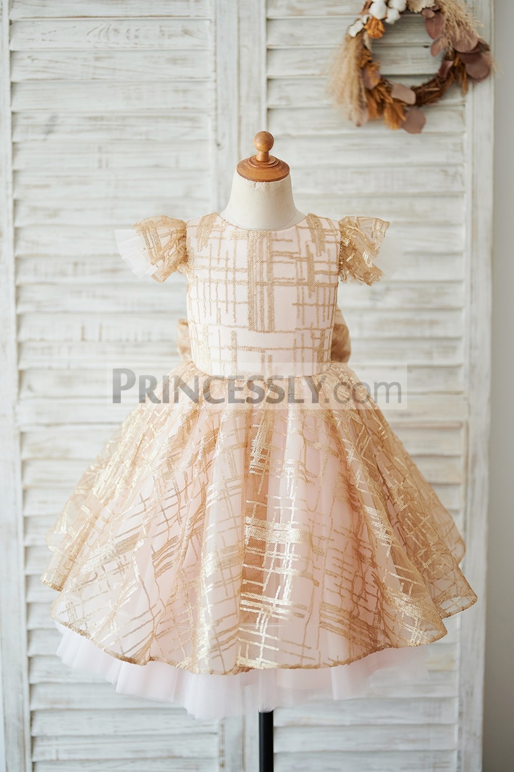 Princessly.com-K1003905-Princess Cap Sleeves V Back Pink Tulle Champagne Sequin Wedding Flower Girl Dress-31