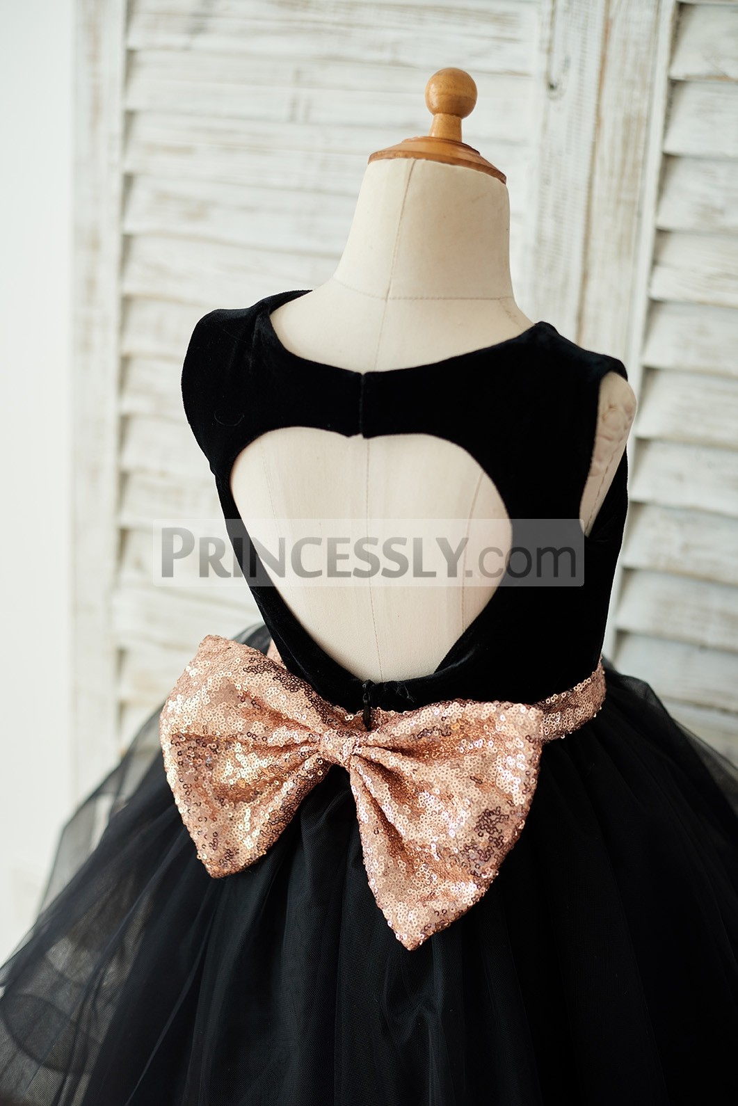 Princessly.com-K1003678-Black Velvet Tulle Keyhole Back Wedding Flower Girl Dress with Sequin Bow-31