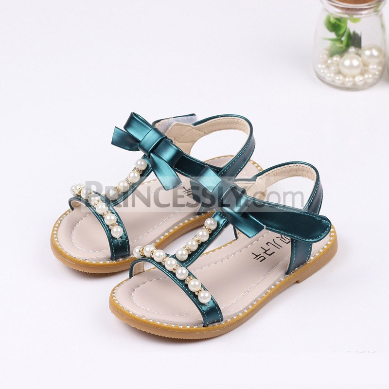 Princessly.com-K1003950-Ivory/Green/Pink Bow Rhinestone Pearl Leather Princess Shoes Wedding Flower Girl Shoes-31