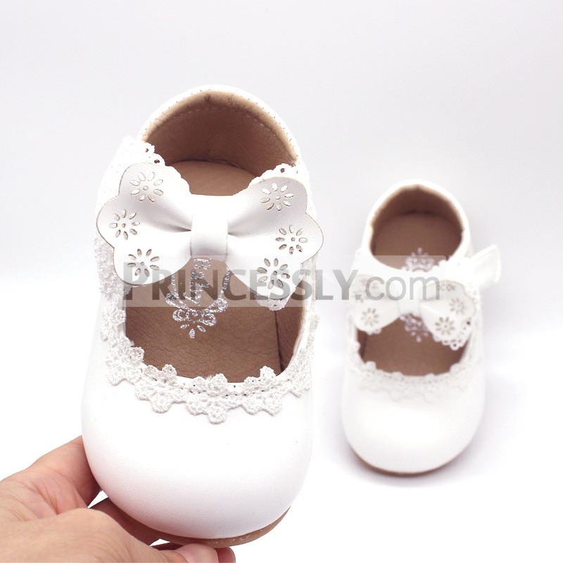 Princessly.com-K1003949-Ivory/Black/Pink Bowtie Cute Leather Flat Baby Girl Shoes Wedding Flower Girl Shoes-31