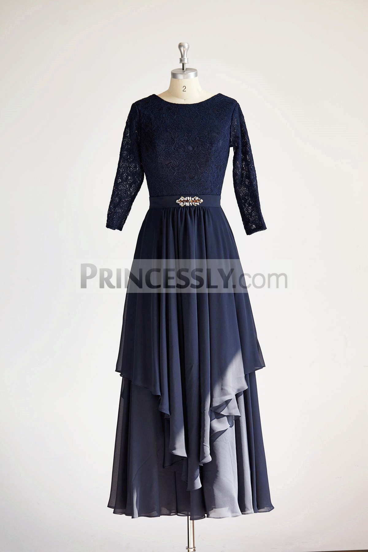 Princessly.com-K1000314-Modest Long Sleeves Navy Blue Lace Chiffon Long Wedding Mother Dress-31