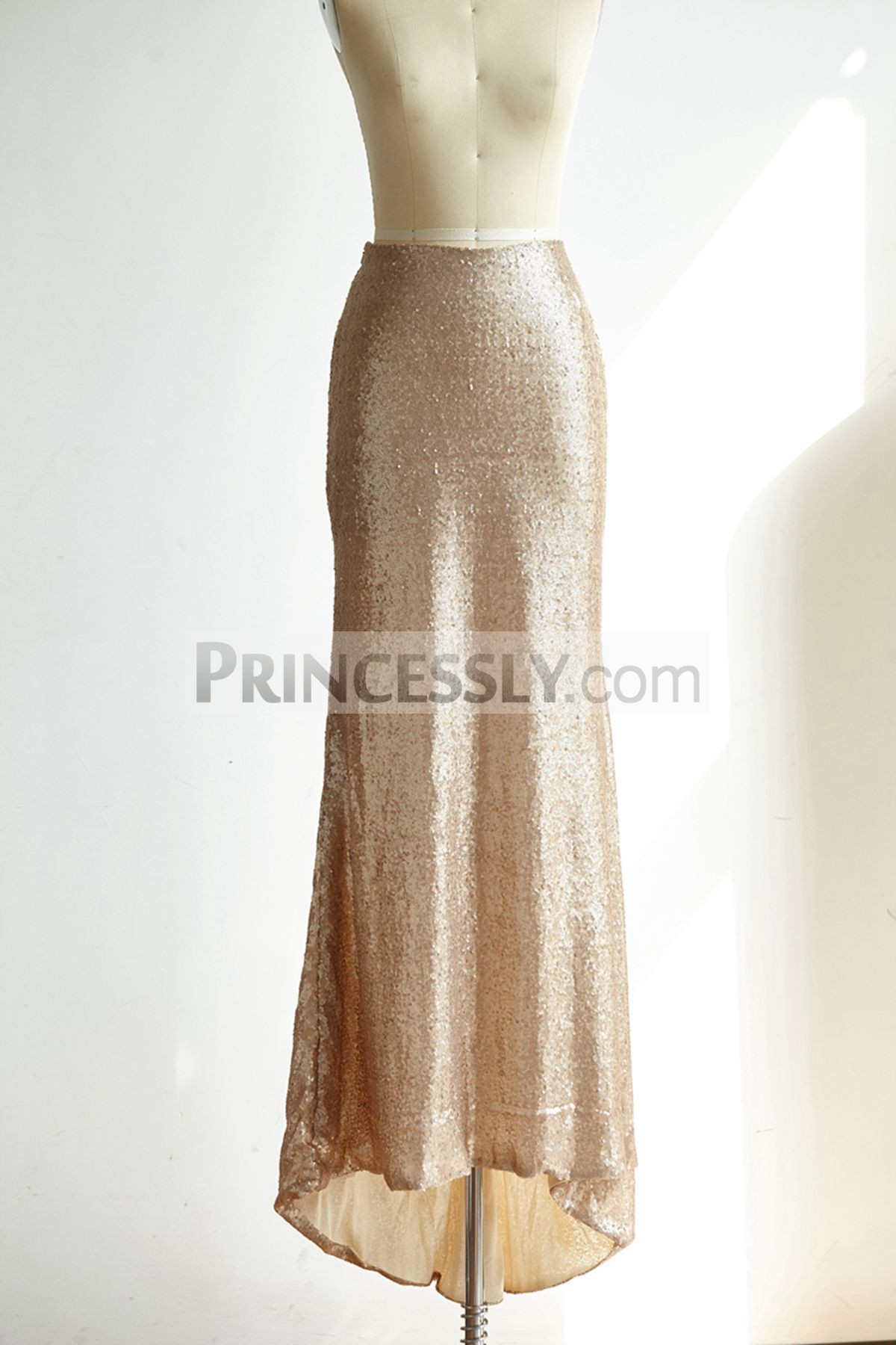 Princessly.com-K1000310-Matte Champagne Gold Long Sequin Fitted Skirt /Wedding Bridesmaid Skirt-31