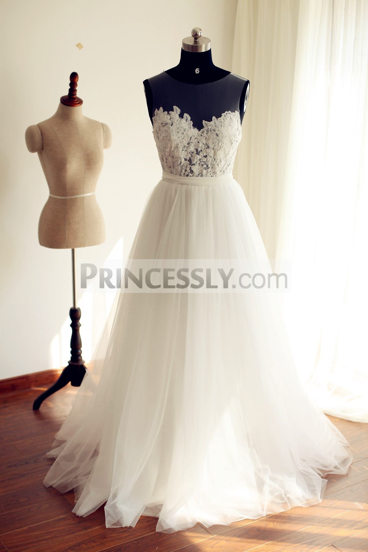 Princessly.com-K1000240-Sheer See Through Ivory Lace Tulle Wedding Dress-31