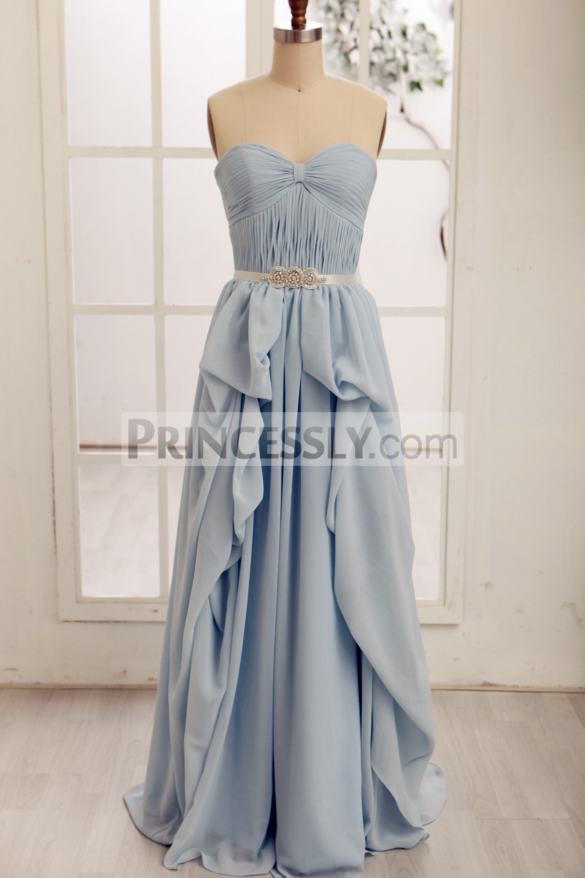 Princessly.com-K1000070-Strapless Sweetheart Blue Chiffon Long Bridesmaid Dress-31
