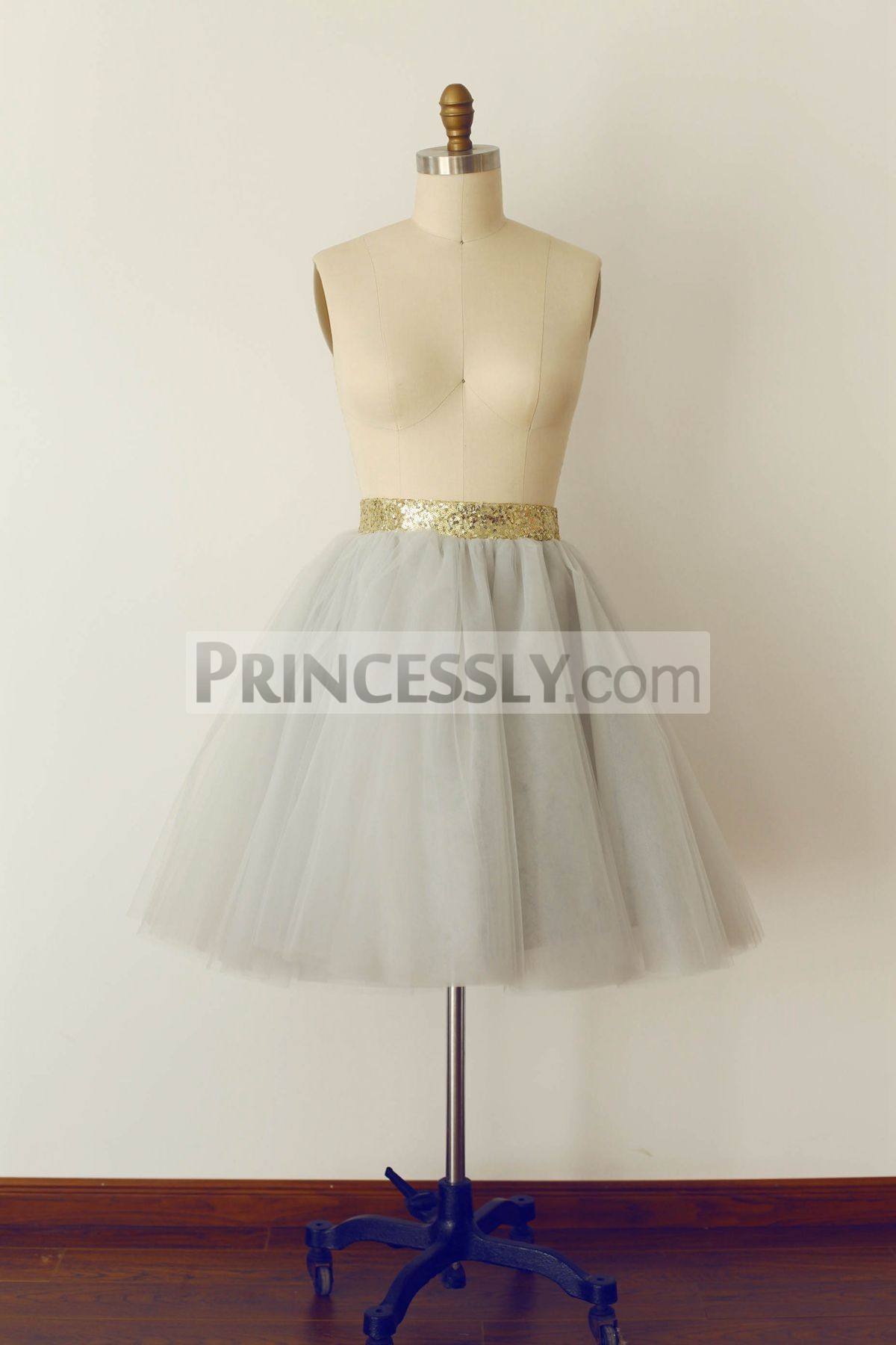 Princessly.com-K1000269-Grey Tulle Sequin Skirt/Short Woman Skirt-31