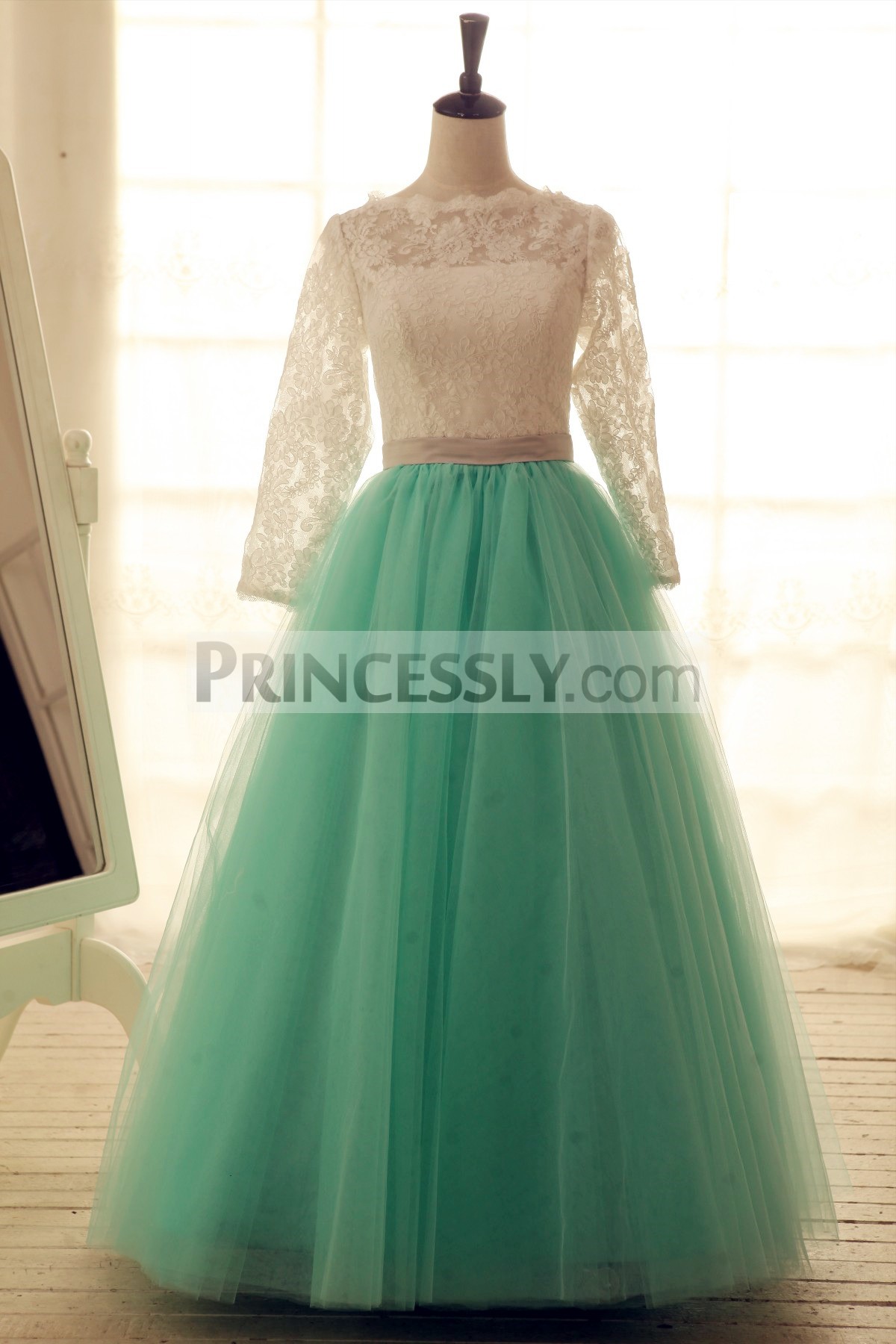 Princessly.com-K1001939-Lace Tulle Wedding Dress Long Lace Sleeves Blue Tulle Ball Gown Dress-31
