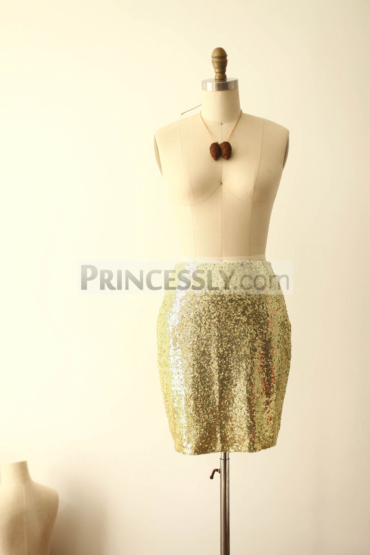 Princessly.com-K1000263-Gold Sequin Fitted Skirt/Short Women Skirt-31