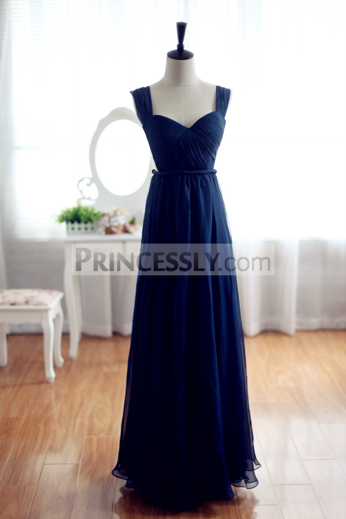 Princessly.com-K1001943-Navy Blue Chiffon Bridesmaid Dress Prom Dress Backless Party Dress-31