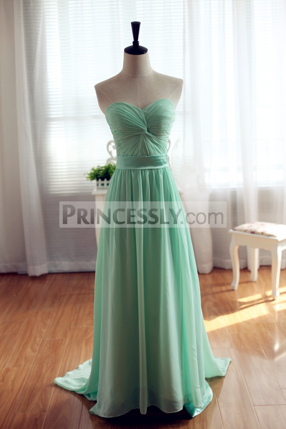 Princessly.com-K1001952-Mint Chiffon Bridesmaid Dress Prom Dress Strapless Sweetheart Dress-31