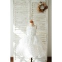 Ivory Stripe Organza Spaghetti Straps Wedding Flower Girl Dress