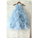 Blue Satin Ruffle Organza Skirt TUTU Princess Flower Girl Dress with matching sash/flower