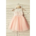Princess Ivory Lace Blush Pink Tulle Flower Girl Dress