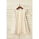 Cap Sleeve Ivory Lace Champagne Lining Flower Girl Dress 