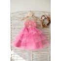 Cupcake Fuchsia Lace Tulle Wedding Flower Girl Dress with Horsehair Tulle Hem