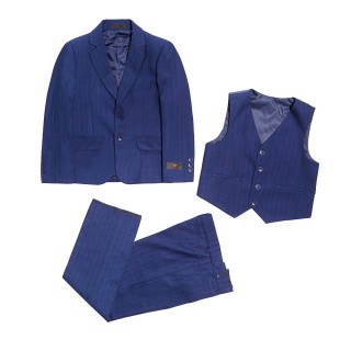 Boys 3 Pieces Formal Occassion Suit Set with Navy Blue Pinstripe