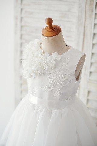 Ivory Lace Organza Wedding Flower Girl Dress 