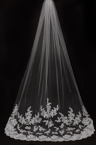 Cathedral Long Length French Lace Appliques Wedding Veil 