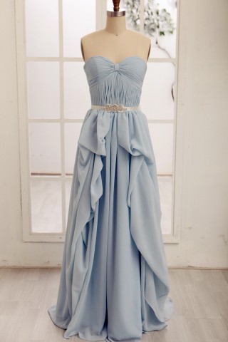 Strapless Sweetheart Blue Chiffon Long Bridesmaid Dress