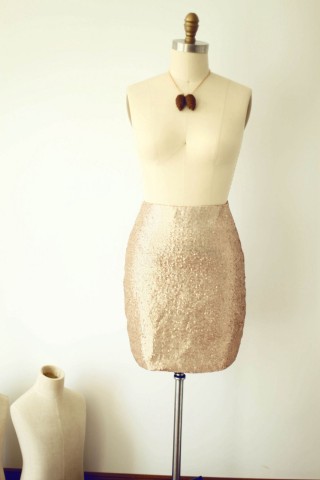 Matte Champagne Gold Sequin Fitted Skirt 