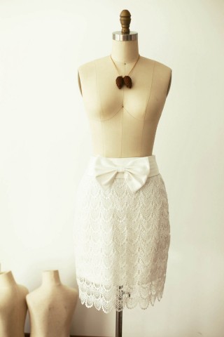 Ivory Lace Satin skirt with bow 