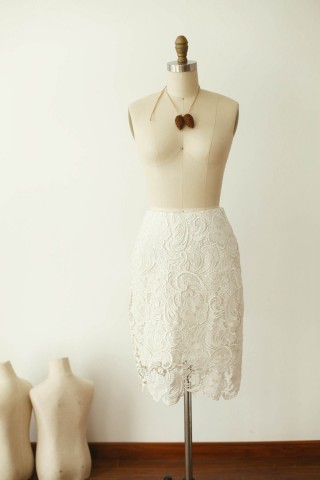 Ivory Lace Satin  Skirt 