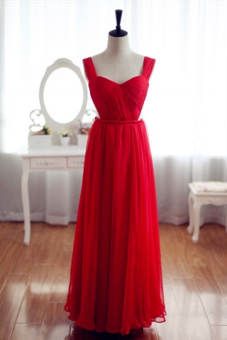 Red Chiffon Bridesmaid Dress Prom Dress Backless Party Dress 