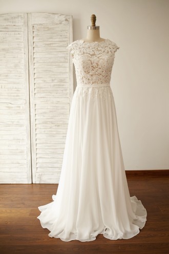 Princessly.com-K1000053-Vintage Deep V Back Lace Chiffon Wedding Dress-20
