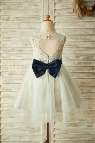 Princessly.com-K1003360 Keyhole Back Silver Gray Lace Tulle Wedding Flower Girl Dress with Bow Belt-20